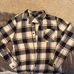 Men's Volcom Plaid Flannel Shirt - Black and Cream